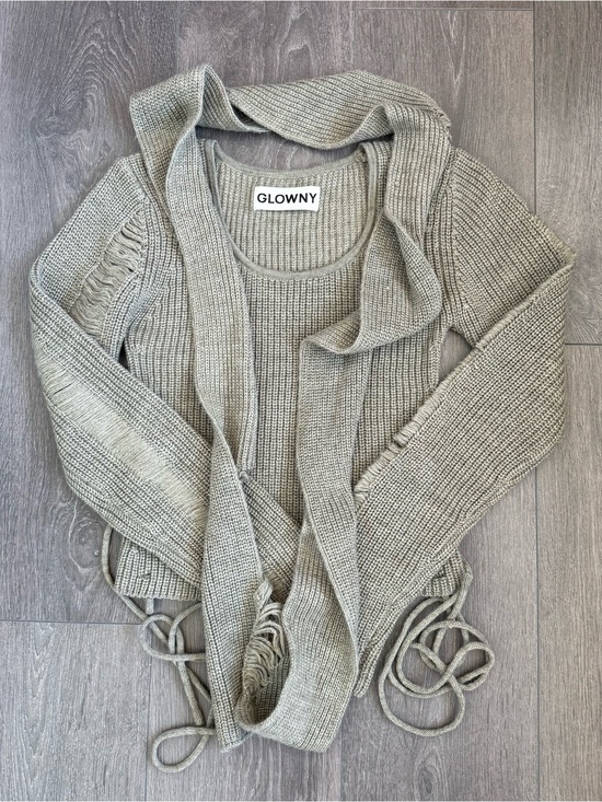 Glowny Sweaters - Glowny Open-Front Ribbed Knit Sweater Cardigan - Light Sage